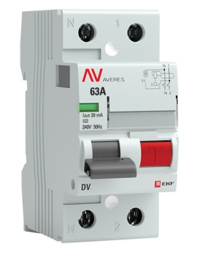 DV 2P 63А/ 30мА (AC)  AVERES (rccb-2-63-30-ac-av). Выключатели дифференциального тока (УЗО). EKF в Севастополе