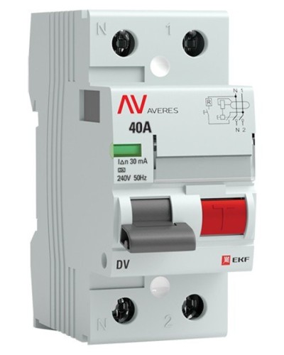 DV 2P 40А/ 30мА (A)  AVERES (rccb-2-40-30-a-av). Выключатели дифференциального тока (УЗО). EKF в Севастополе