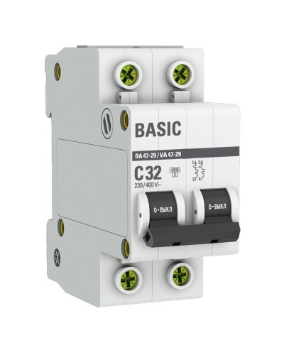 Автоматический выключатель 2P 32А (C) 4,5кА ВА 47-29 Basic (mcb4729-2-32C): Автоматический выключатель в Севастополе