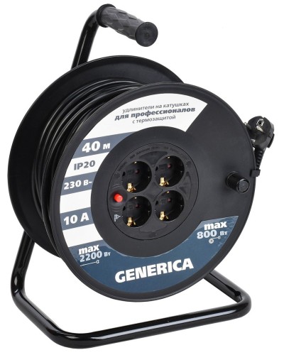 УК40 4 места 2P+PE, 40м GENERICA (WKP10-10-04-40-G). Удлинитель на катушке с термозащитой, 3х1,0кв.мм. IEK в Севастополе