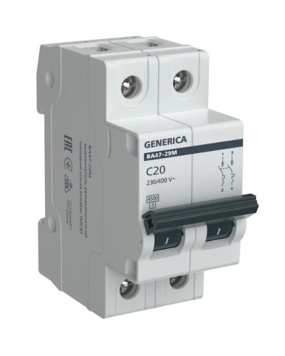GENERICA ВА47-29М 2P C 20А 4,5кА (MVA21-2-020-C-G). Автоматический выключатель. IEK в Севастополе