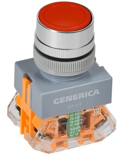 Кнопка D7-11T d=22мм красная GENERICA (BBT50-11T-3-21-K04-G). Кнопка управления с фиксацией. IEK в Севастополе
