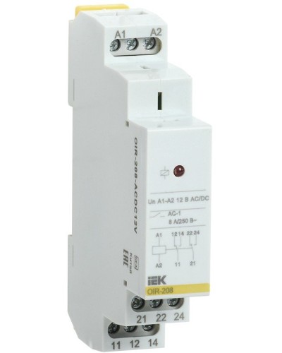 Реле промежуточное модульное OIR 2 контакта 8А 12В AC/DC (OIR-208-ACDC12V). Реле промежуточное модульное. IEK в Севастополе