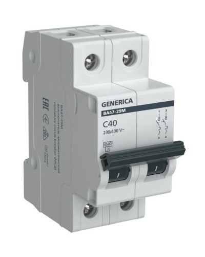 GENERICA ВА47-29М 2P C 40А 4,5кА (MVA21-2-040-C-G). Автоматический выключатель. IEK в Севастополе