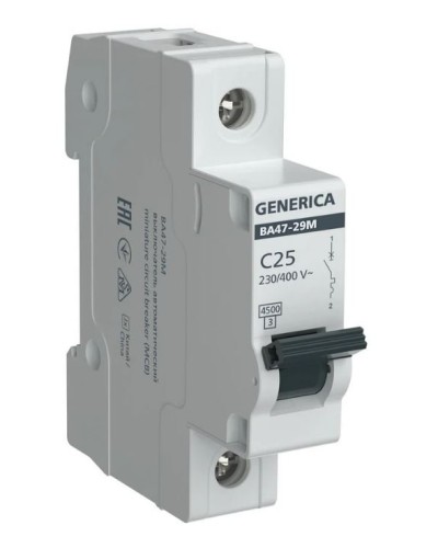 GENERICA ВА47-29М 1P C 25А 4,5кА (MVA21-1-025-C-G). Автоматический выключатель. IEK в Севастополе