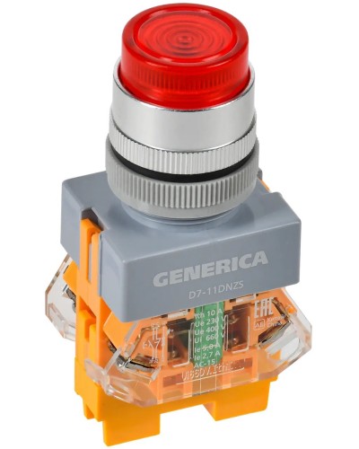 Кнопка D7-11DNZS d=22мм красная GENERICA (BBT50-11DNZS-3-11-K04-G). Кнопка управления с подсветкой и фиксацией. IEK в Севастополе