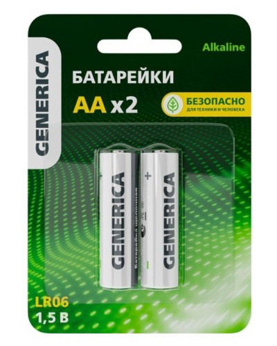 Батарейка Alkaline LR06/AA GENERICA (2 шт) (ABT-LR06-ST-L02-G). Батарейка щелочная. IEK в Севастополе