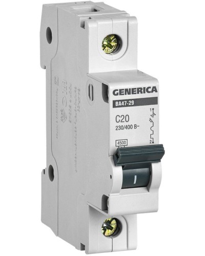 GENERICA ВА47-29 1P C 20А 4,5кА (MVA25-1-020-C). Автоматический выключатель. IEK в Севастополе