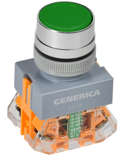 Кнопка D7-11T d=22мм зеленая GENERICA (BBT50-11T-3-21-K06-G). Кнопка управления с фиксацией. IEK в Севастополе