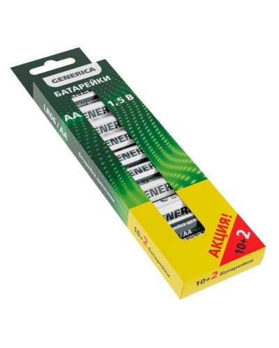 Батарейка Alkaline LR06/AA GENERICA (12 шт) ПРОМО (ABT-LR06-ST-B12-G). Батарейка щелочная. IEK в Севастополе