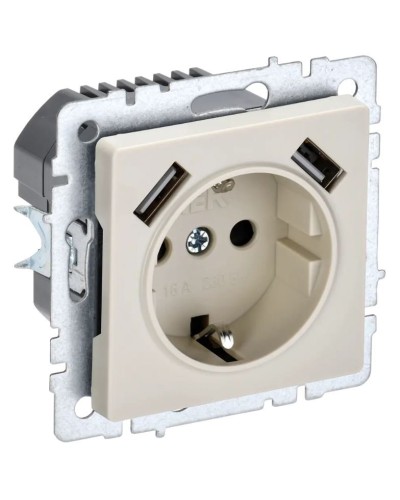 Розетка с з/к с USB A+A 2,1А РЮш10-1-БрКр бежевый BRITE (BR-R14-16-U21-D21-K10). Розетка с заземлением с защитными шторками, 2,1А. IEK в Севастополе