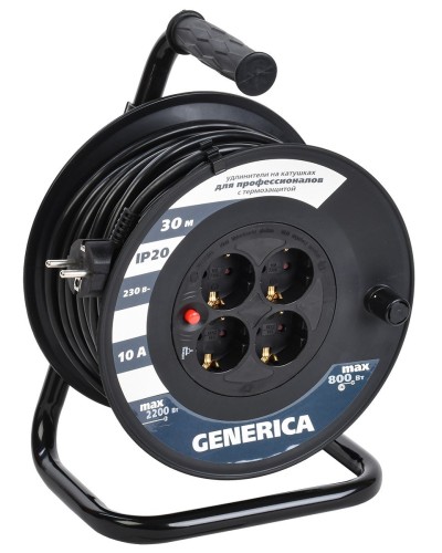 УК30 4 места 2P+PE, 30м GENERICA (WKP10-10-04-30-G). Удлинитель на катушке с термозащитой, 3х1,0кв.мм. IEK в Севастополе