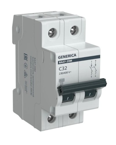 GENERICA ВА47-29М 2P C 32А 4,5кА (MVA21-2-032-C-G). Автоматический выключатель. IEK в Севастополе