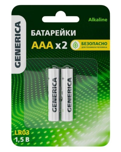 Батарейка Alkaline LR03/AAA GENERICA (2 шт) (ABT-LR03-ST-L02-G). Батарейка щелочная. IEK в Севастополе