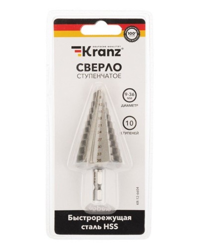 Сверло по металлу ступенчатое 9,0-36,0 мм 110 mm 62 HRC Kranz (KR-12-6604): Сверло по металлу шлифованное в Севастополе