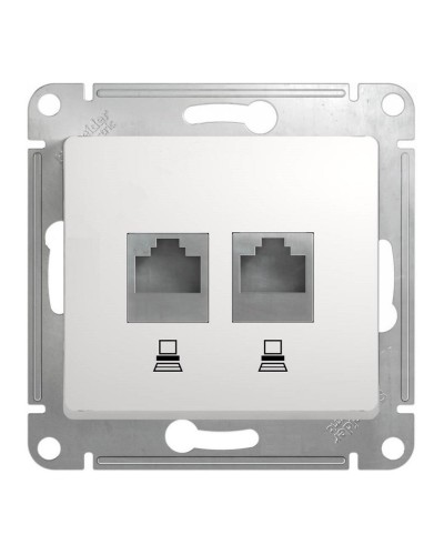 Glossa розетка RJ45+RJ45 2-местная, кат. 5Е, скрытой установки, механизм, белый (GSL000185KK). Розетка компьютерная. Systeme Electric в Севастополе