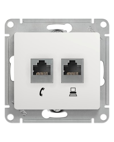 Glossa розетка RJ11+RJ45, 2-местная, кат. 5Е, скрытой установки, механизм, белый (GSL000185). Розетка компьютерная + телефонная. Systeme Electric в Севастополе