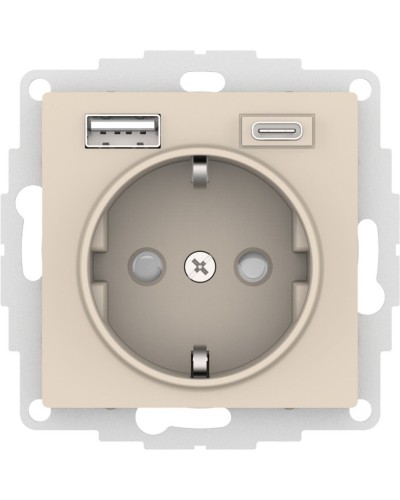 AtlasDesign розетка 1-местная с 2 USB A+C, скрытой установки, механизм, бежевый (ATN000232). Розетка с USB. Systeme Electric в Севастополе