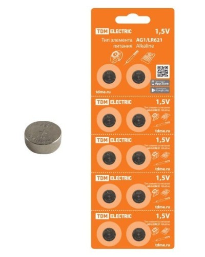 AG1/LR621 Alkaline 1,5V BP-10 TDM (SQ1702-0045). Элемент питания. TDM ЕLECTRIC в Севастополе