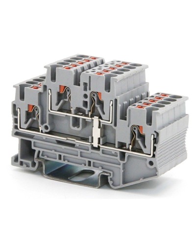 Клемма двухуровневая, зажим push-in, 2.5 кв.мм, серая (VPRTT-2.5-PV-GY). Клемма проходная, 4 точки подключения, уровни соединены перемычкой. ДКС в Севастополе