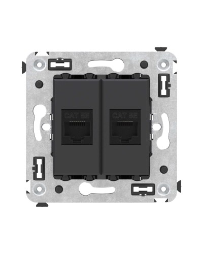 Розетка RJ-45 в стену, кат.5E, Avanti, двойная, черный матовый (4412664). Розетка компьютерная. ДКС в Севастополе